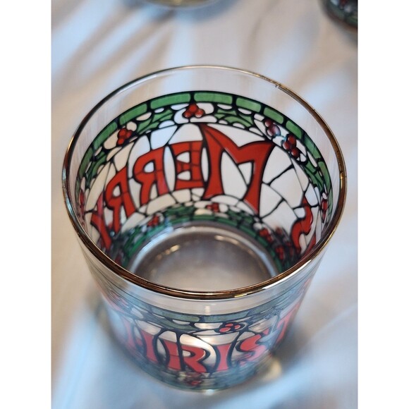 1970s Cera Houze Merry Christmas Seasons Greetings Gold Trimmed Set Of 4 Glasses - Picture 7 of 16